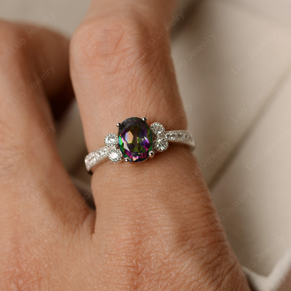Oval Cut Mystic Topaz Art Deco Engagement Ring - LUO Jewelry