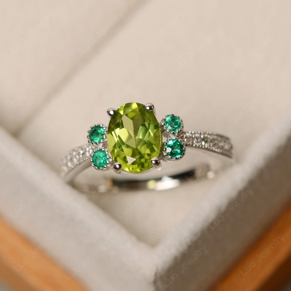 Oval Cut Peridot Art Deco Engagement Ring - LUO Jewelry