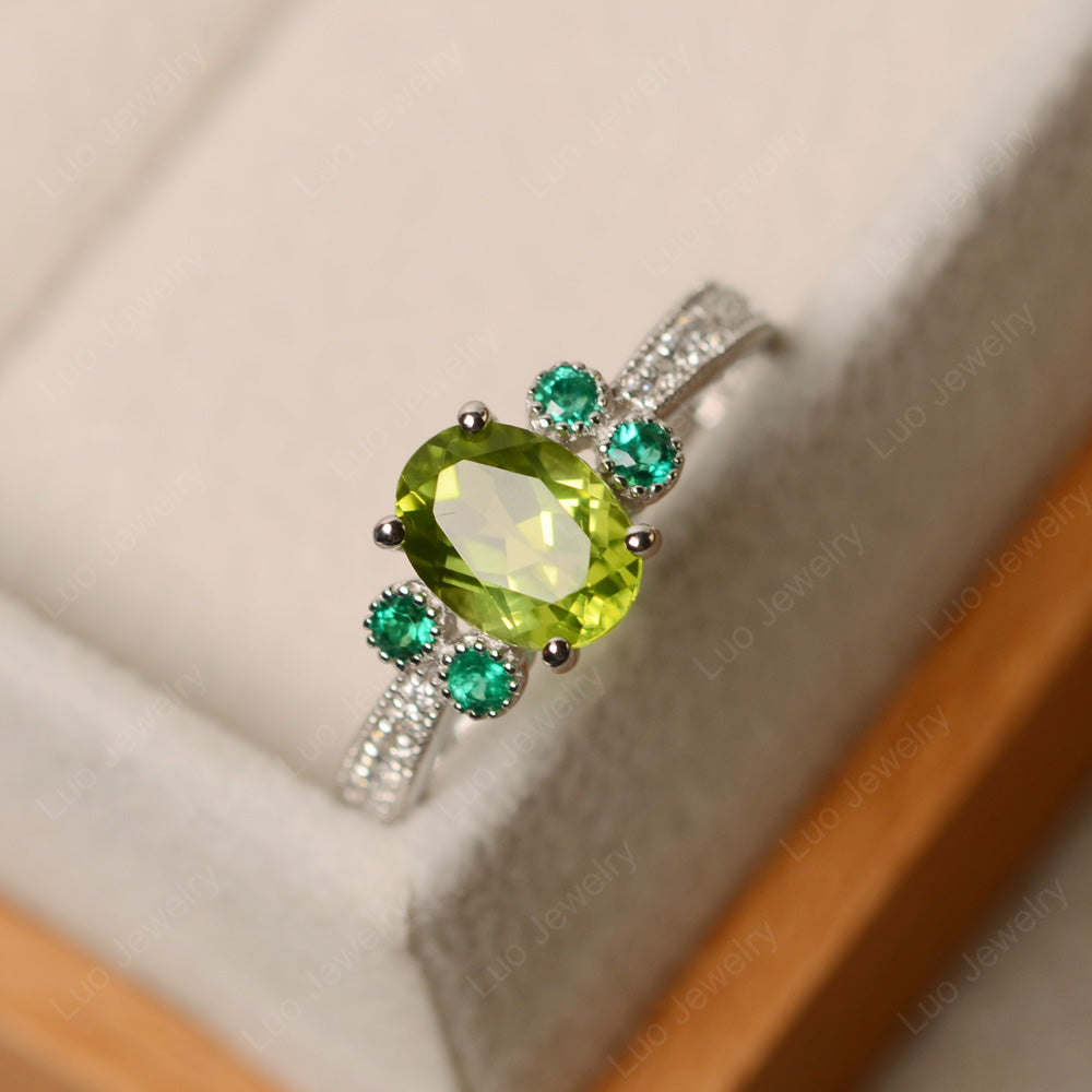 Oval Cut Peridot Art Deco Engagement Ring - LUO Jewelry
