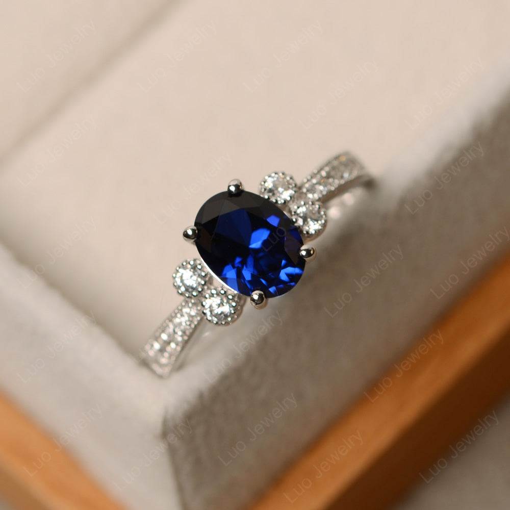 Oval Cut Lab Sapphire Art Deco Engagement Ring - LUO Jewelry