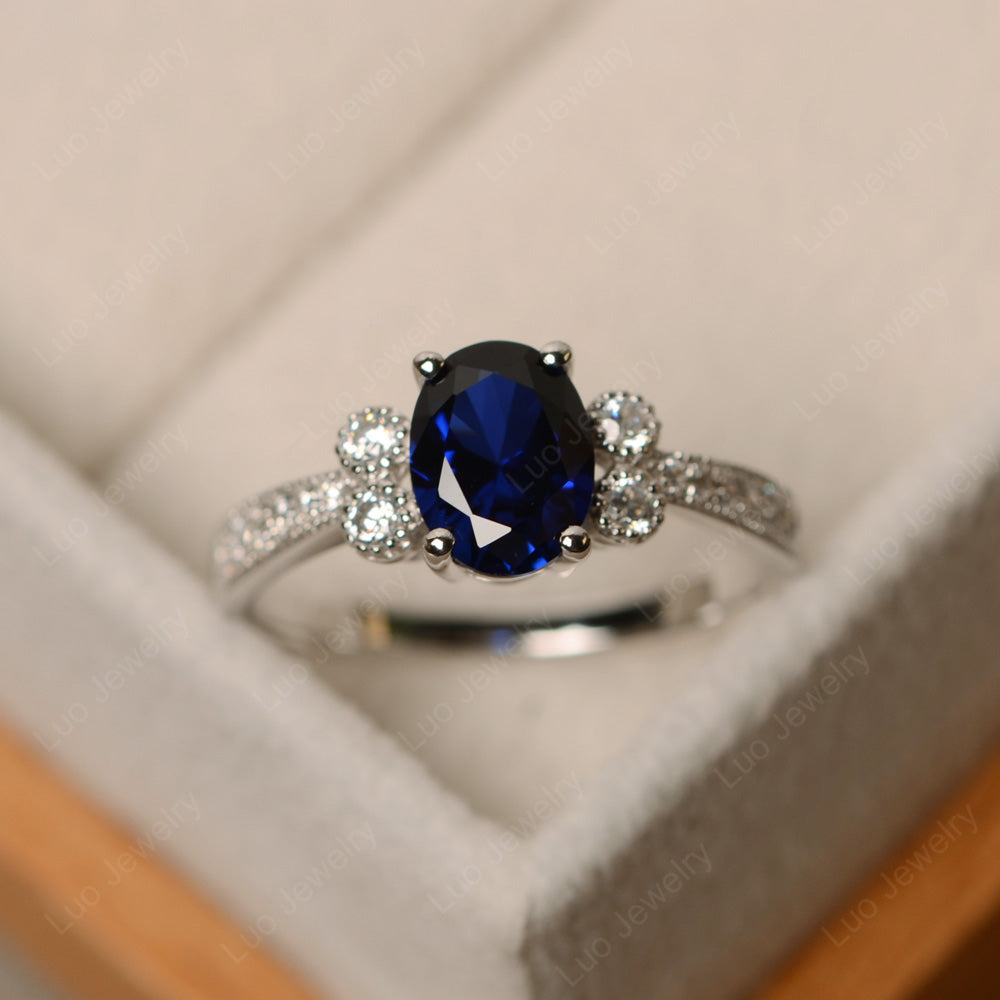 Oval Cut Lab Sapphire Art Deco Engagement Ring - LUO Jewelry