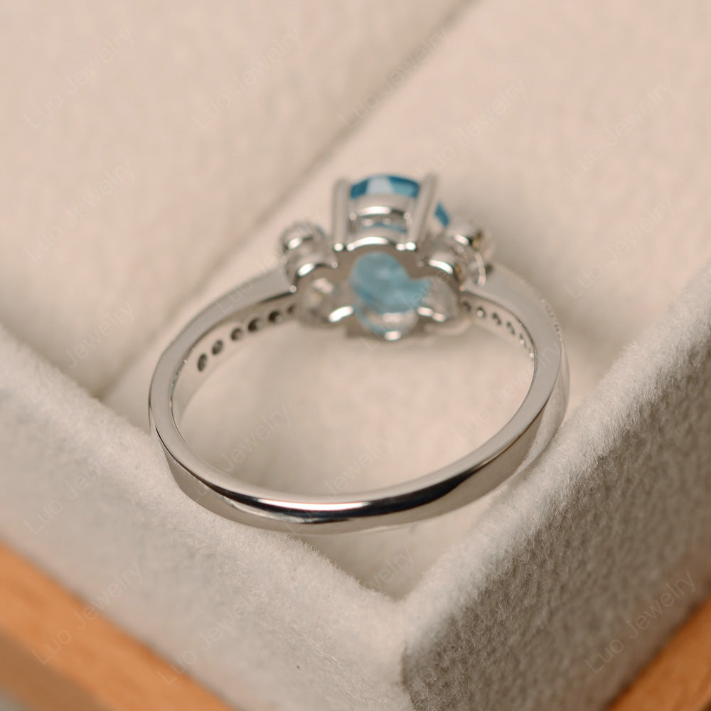 Oval Cut Swiss Blue Topaz Art Deco Engagement Ring - LUO Jewelry