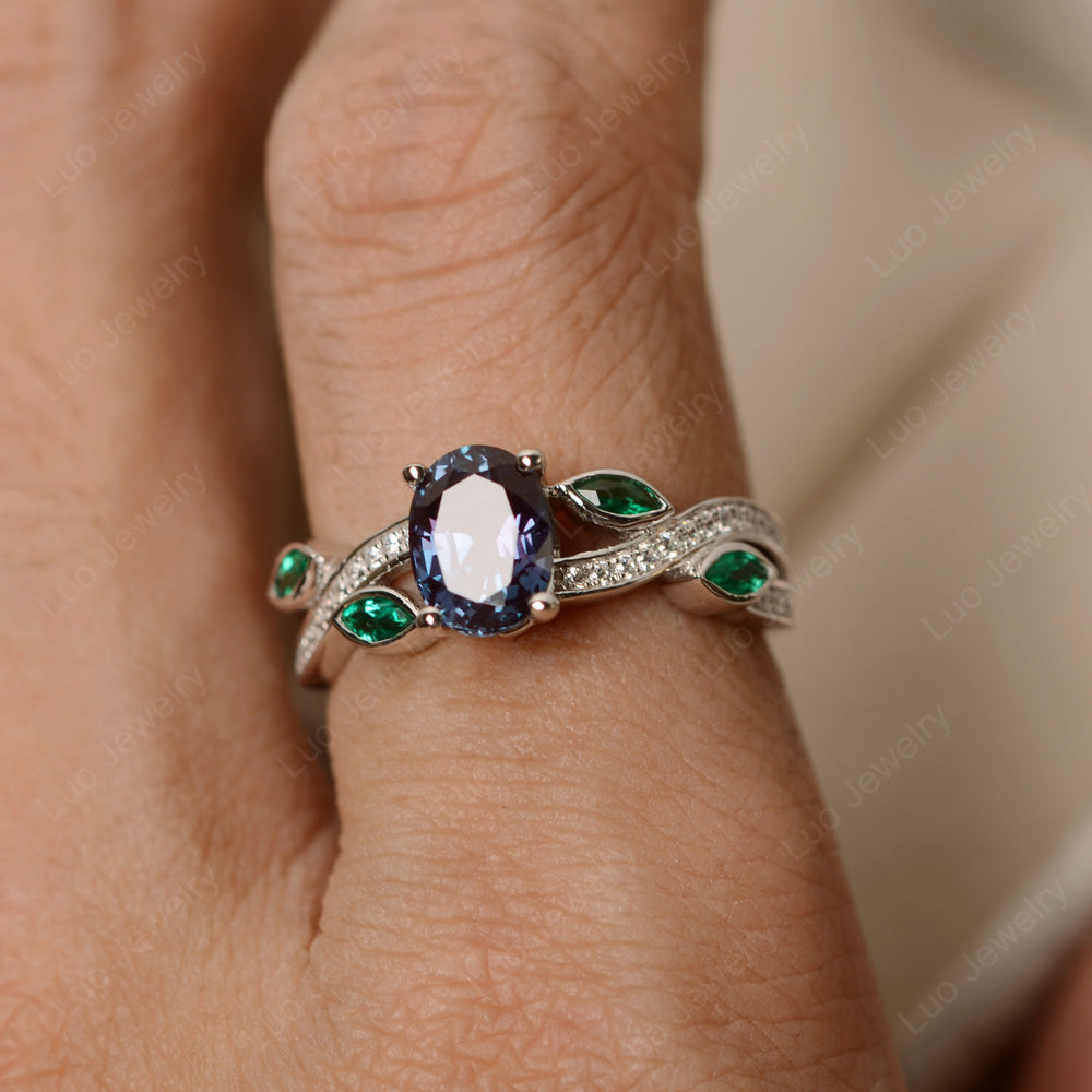 Oval Cut Alexandrite Art Deco Wedding Ring - LUO Jewelry