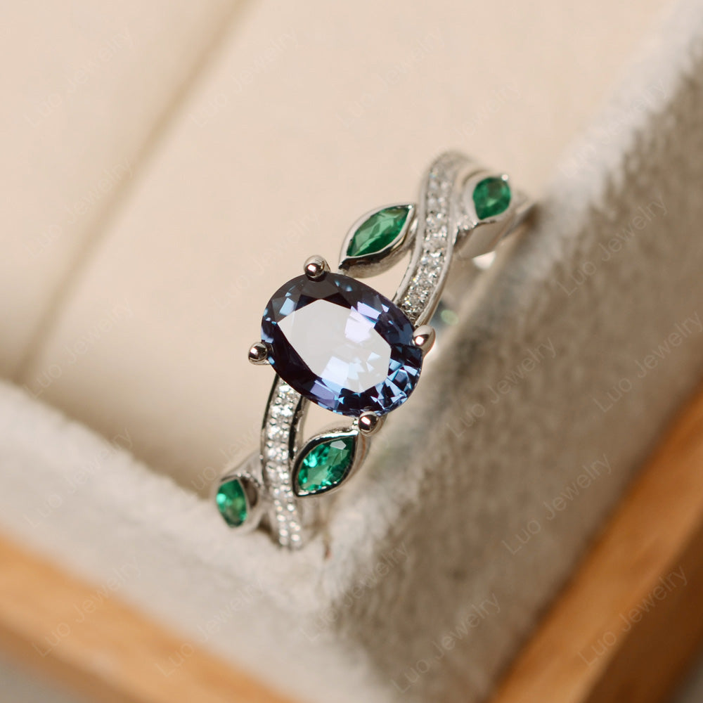 Oval Cut Alexandrite Art Deco Wedding Ring - LUO Jewelry