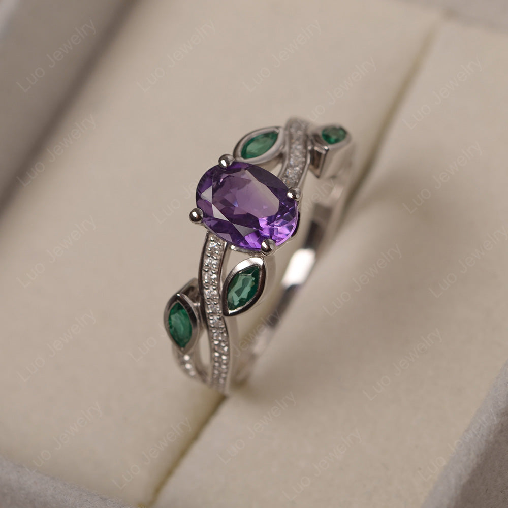 Oval Cut Amethyst Art Deco Wedding Ring - LUO Jewelry