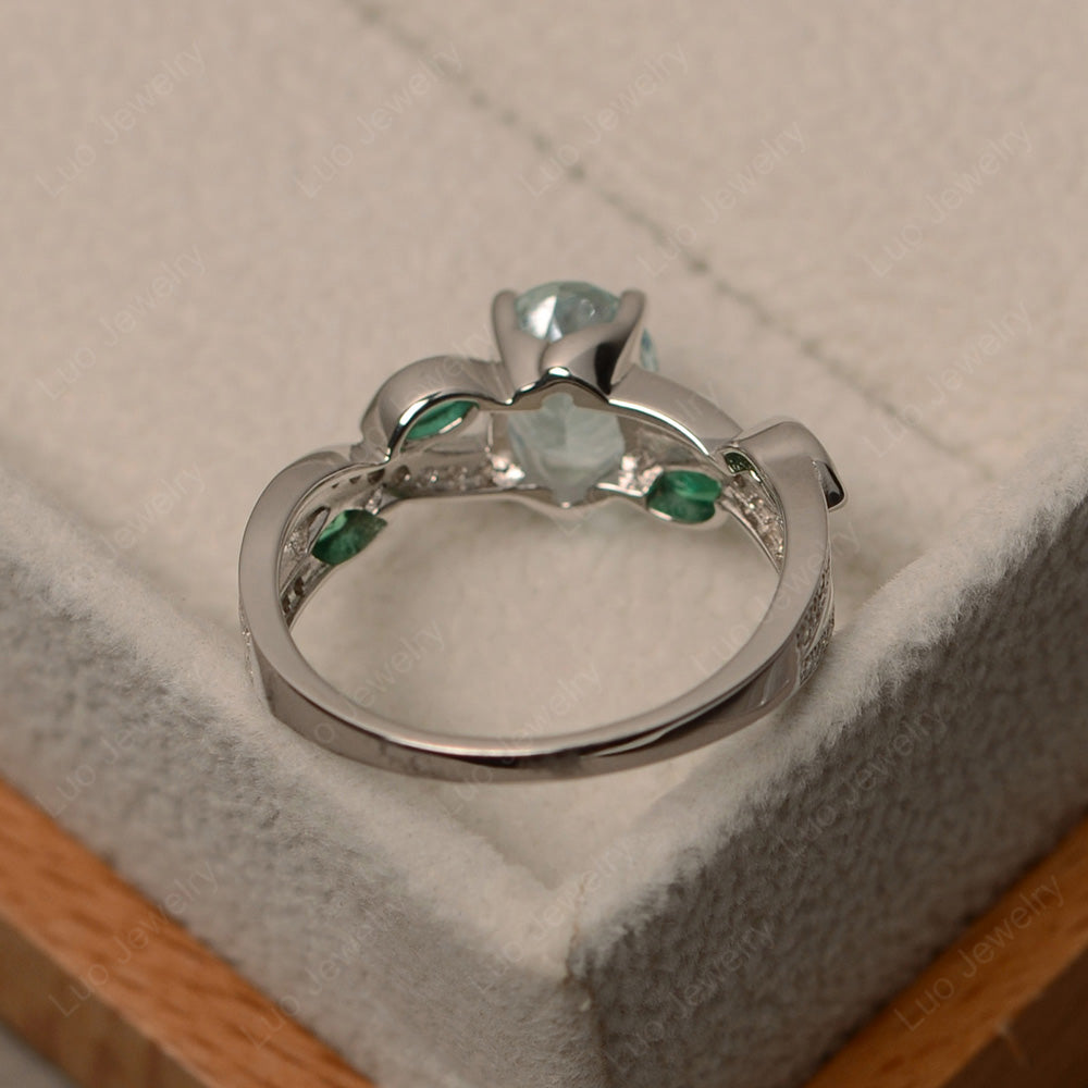 Oval Cut Aquamarine Art Deco Wedding Ring - LUO Jewelry