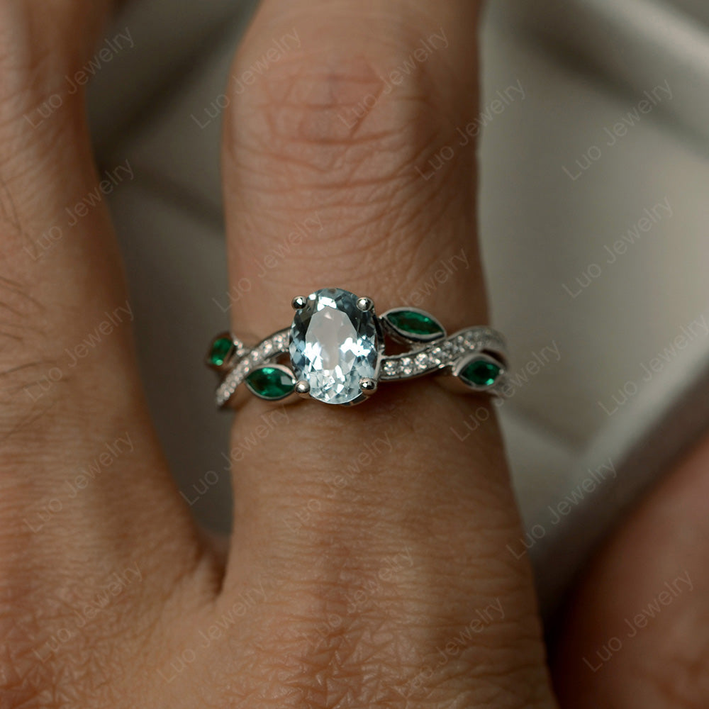 Oval Cut Aquamarine Art Deco Wedding Ring - LUO Jewelry