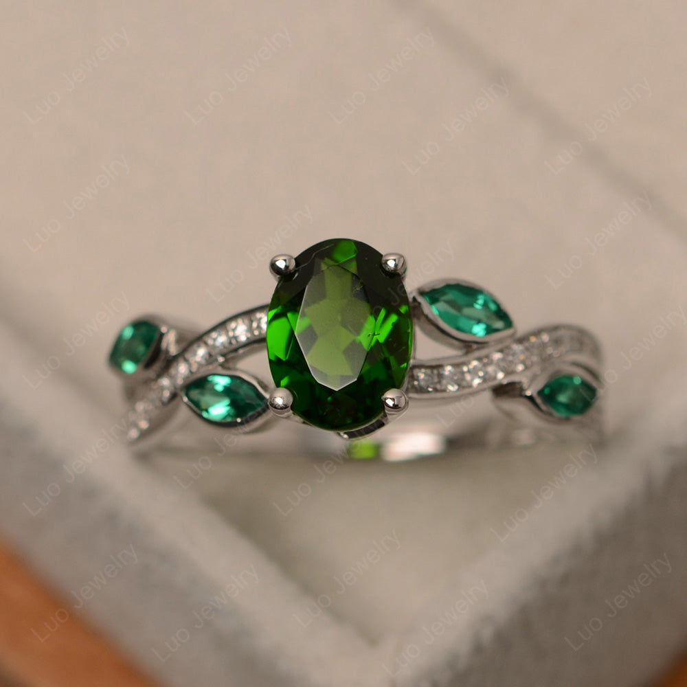 Oval Cut Diopside Art Deco Wedding Ring - LUO Jewelry