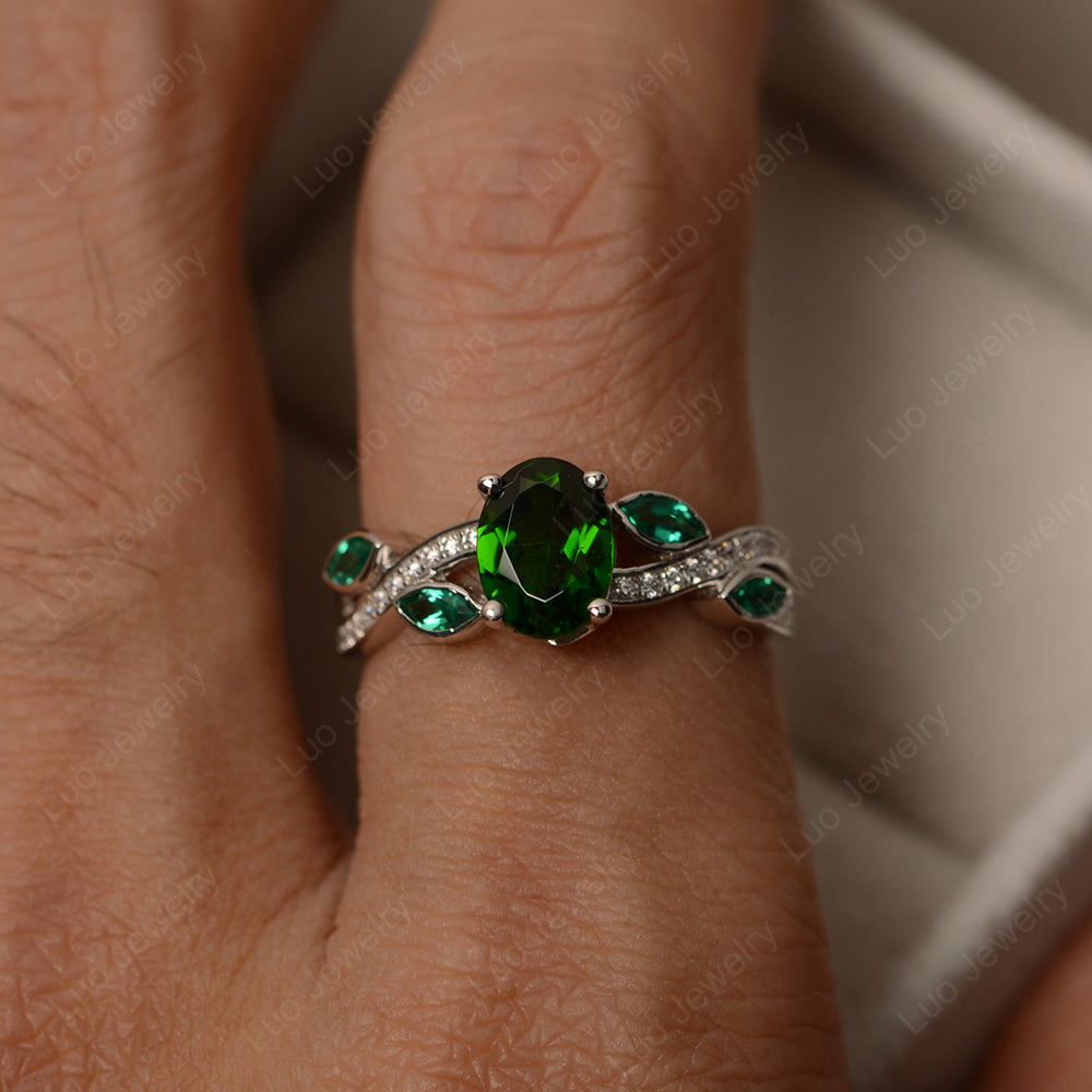Oval Cut Diopside Art Deco Wedding Ring - LUO Jewelry