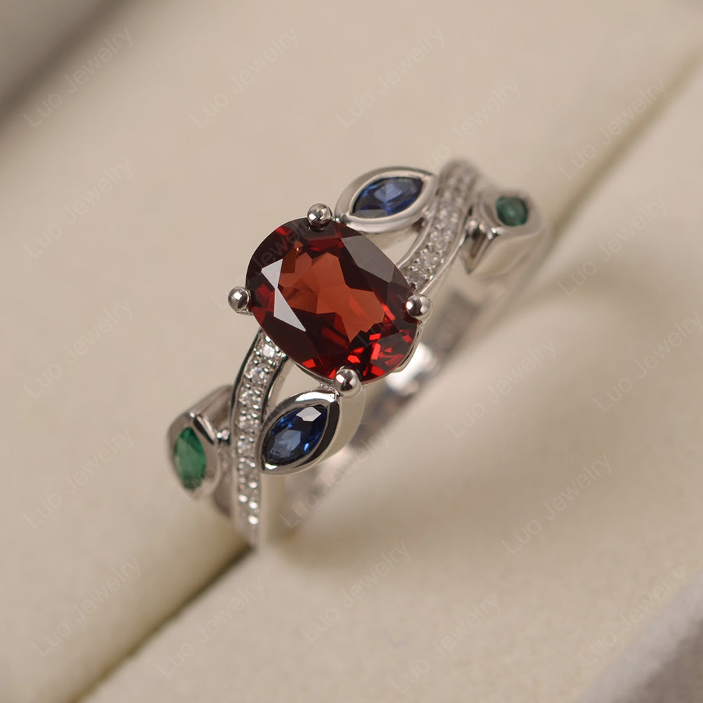 Oval Cut Garnet Art Deco Wedding Ring - LUO Jewelry