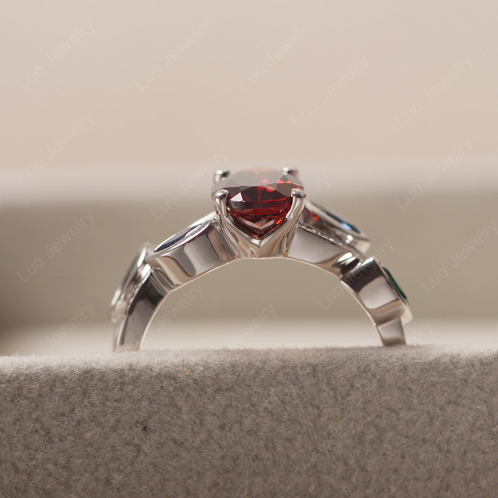 Oval Cut Garnet Art Deco Wedding Ring - LUO Jewelry
