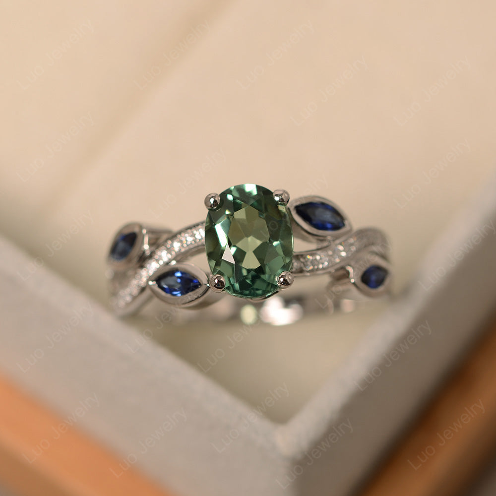 Oval Cut Green Sapphire Art Deco Wedding Ring - LUO Jewelry