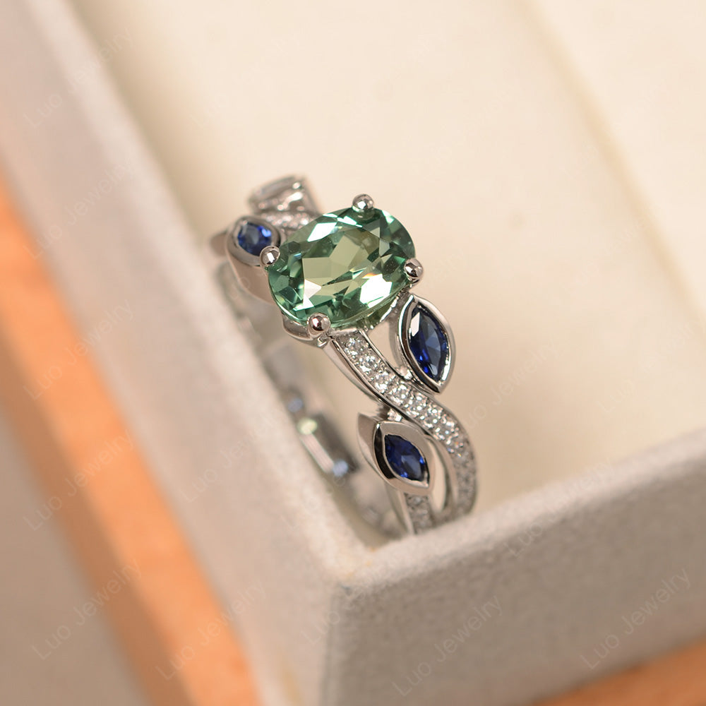 Oval Cut Green Sapphire Art Deco Wedding Ring - LUO Jewelry