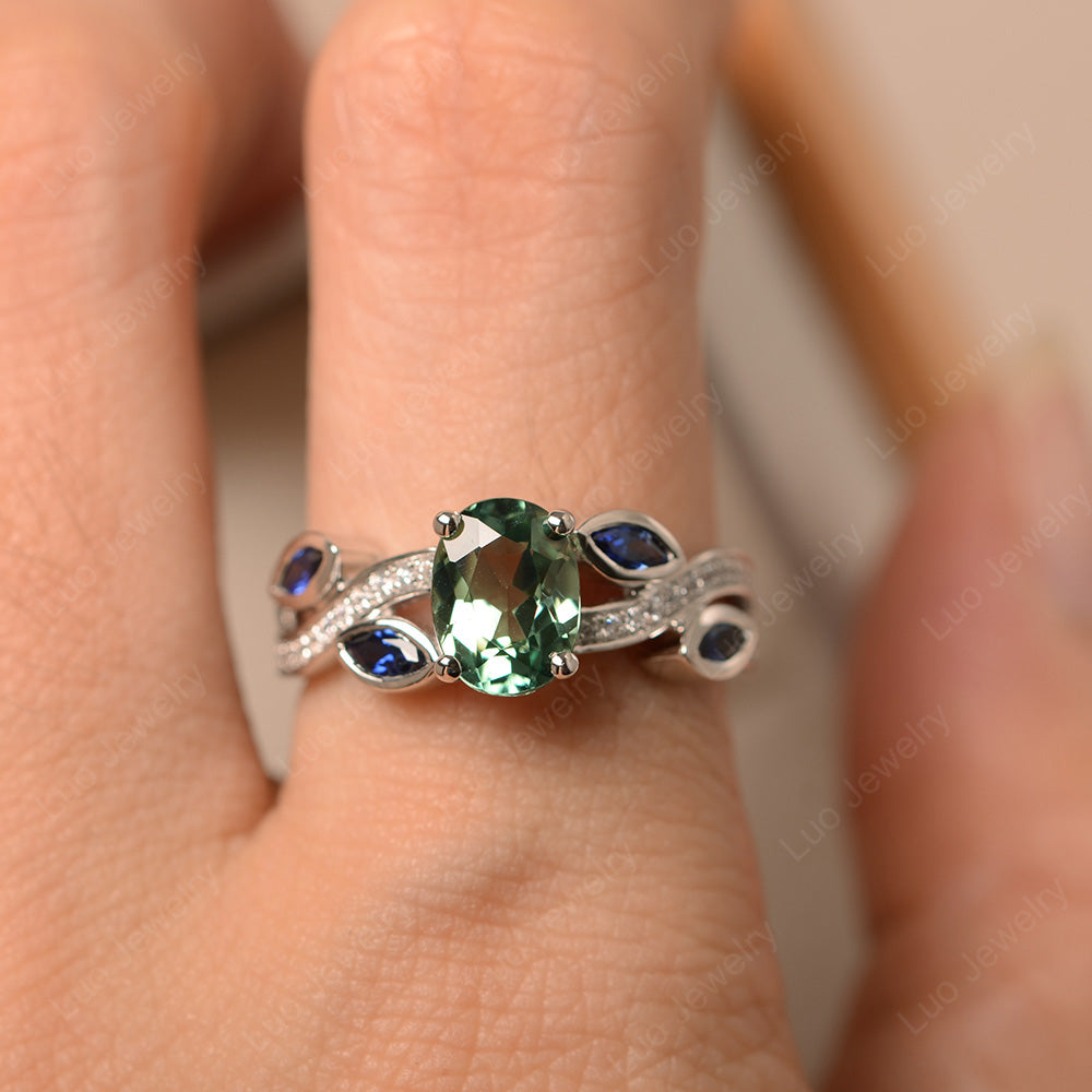 Oval Cut Green Sapphire Art Deco Wedding Ring - LUO Jewelry