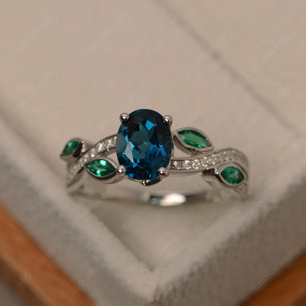 Oval Cut London Blue Topaz Art Deco Wedding Ring - LUO Jewelry