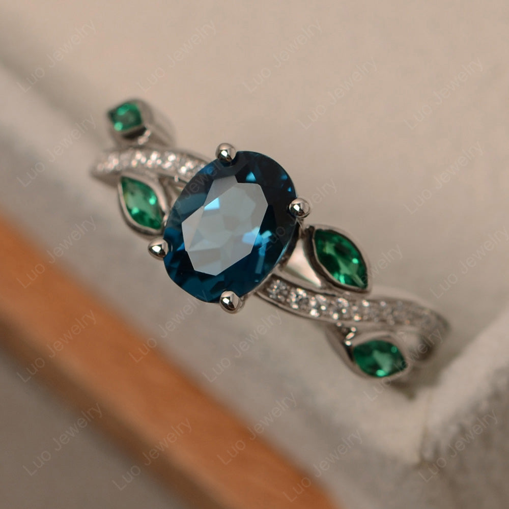 Oval Cut London Blue Topaz Art Deco Wedding Ring - LUO Jewelry