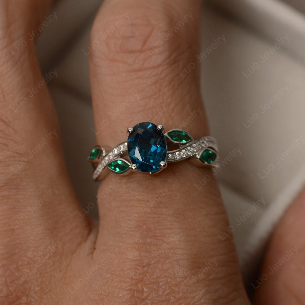 Oval Cut London Blue Topaz Art Deco Wedding Ring - LUO Jewelry