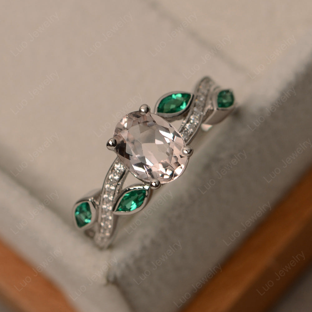 Oval Cut Morganite Art Deco Wedding Ring - LUO Jewelry