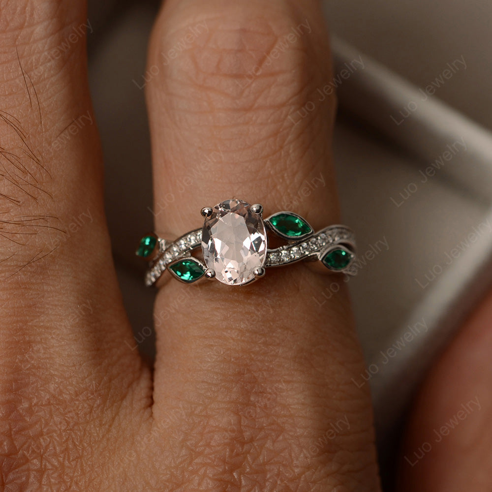 Oval Cut Morganite Art Deco Wedding Ring - LUO Jewelry