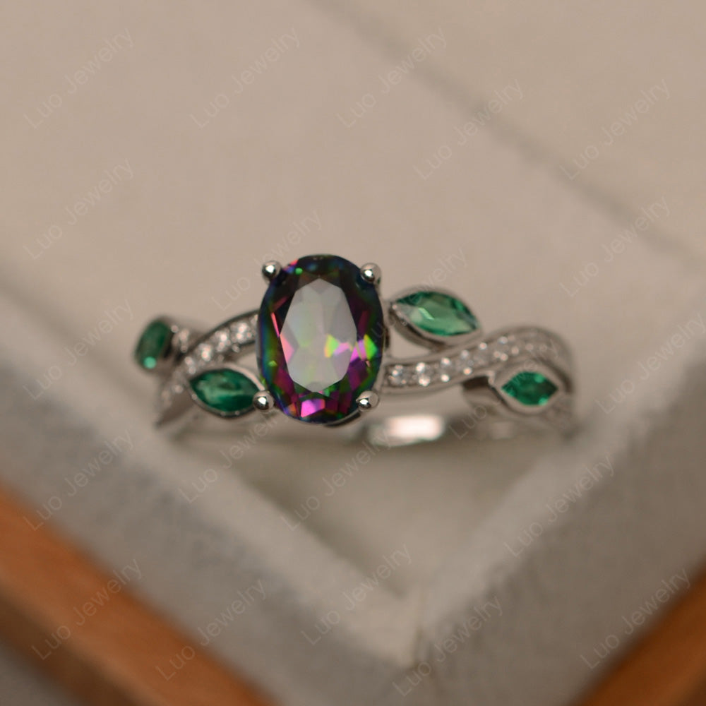 Oval Cut Mystic Topaz Art Deco Wedding Ring - LUO Jewelry
