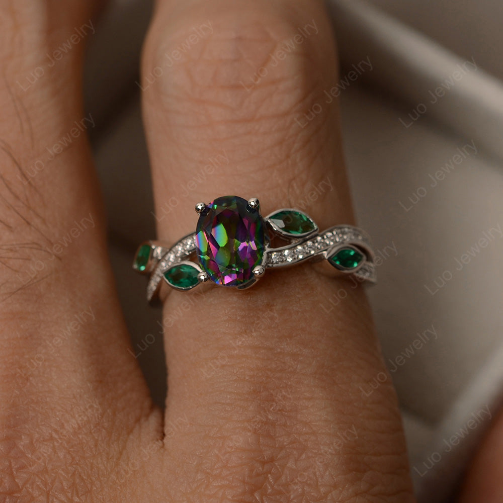 Oval Cut Mystic Topaz Art Deco Wedding Ring - LUO Jewelry