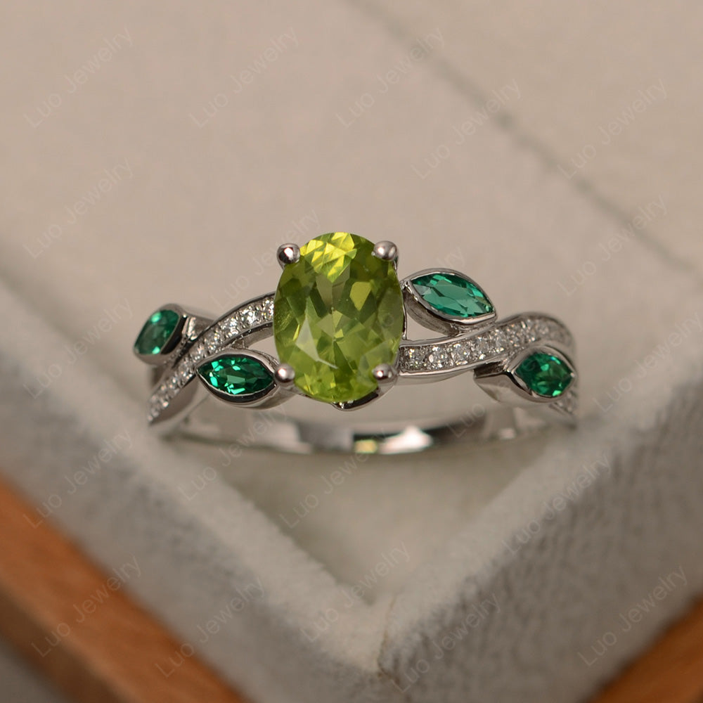 Oval Cut Peridot Art Deco Wedding Ring - LUO Jewelry