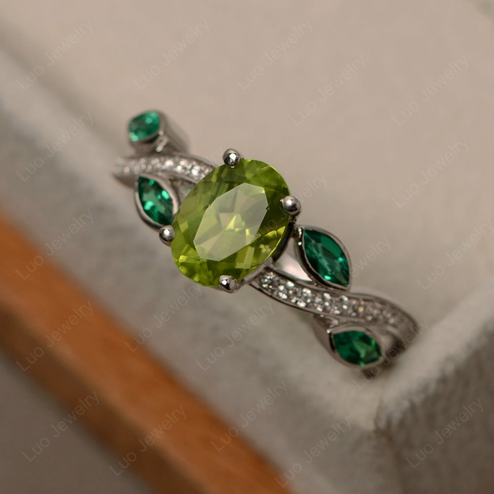 Oval Cut Peridot Art Deco Wedding Ring - LUO Jewelry