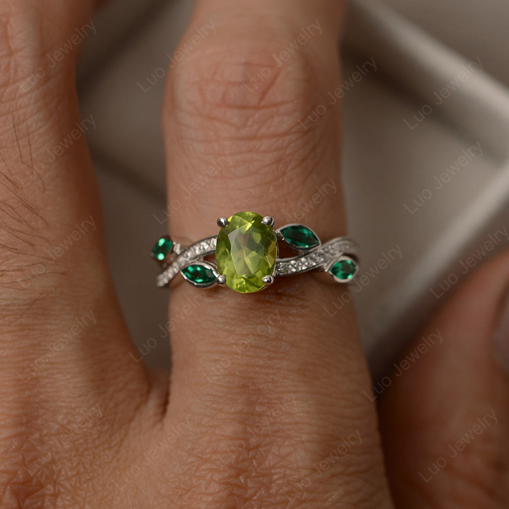 Oval Cut Peridot Art Deco Wedding Ring - LUO Jewelry