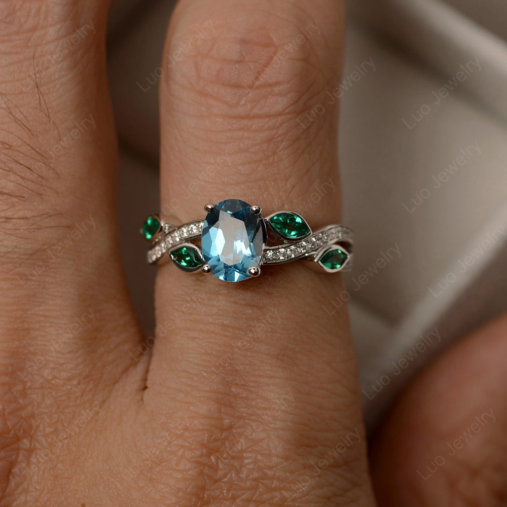 Oval Cut Swiss Blue Topaz Art Deco Wedding Ring - LUO Jewelry