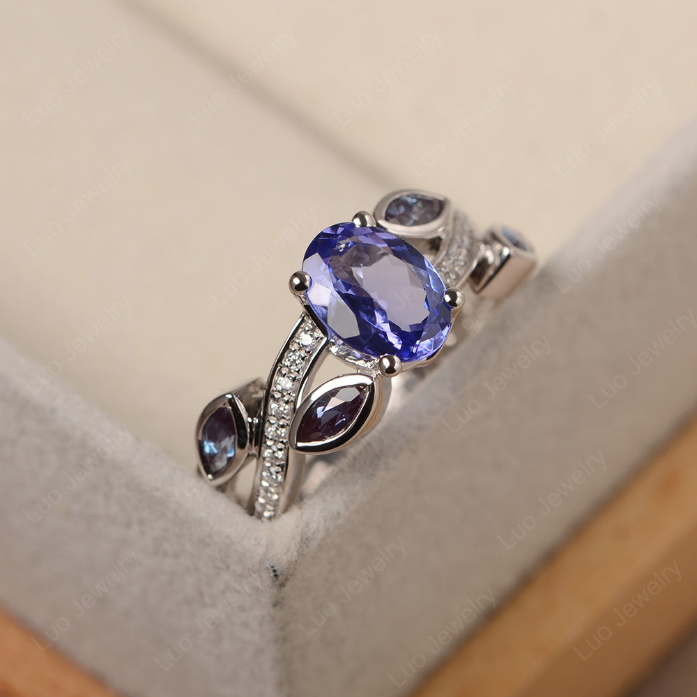 Oval Cut Tanzanite Art Deco Wedding Ring - LUO Jewelry