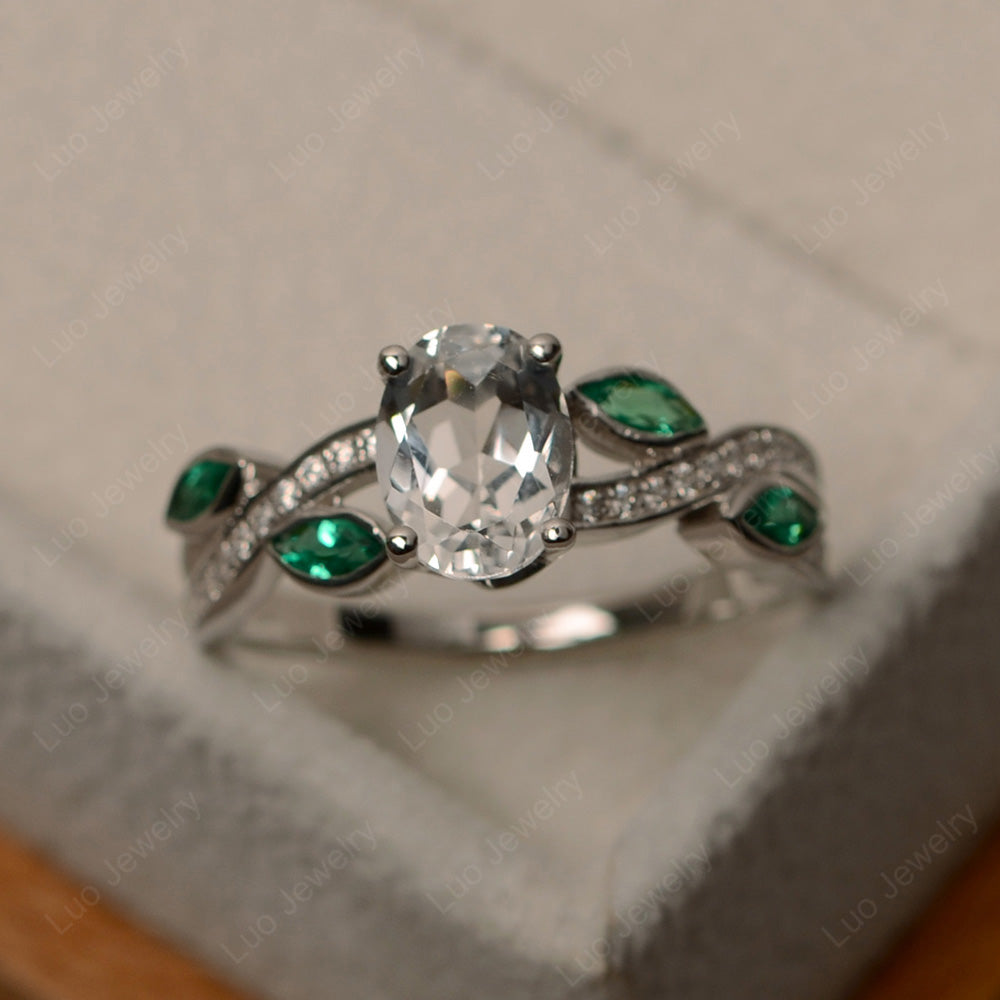 Oval Cut White Topaz Art Deco Wedding Ring - LUO Jewelry