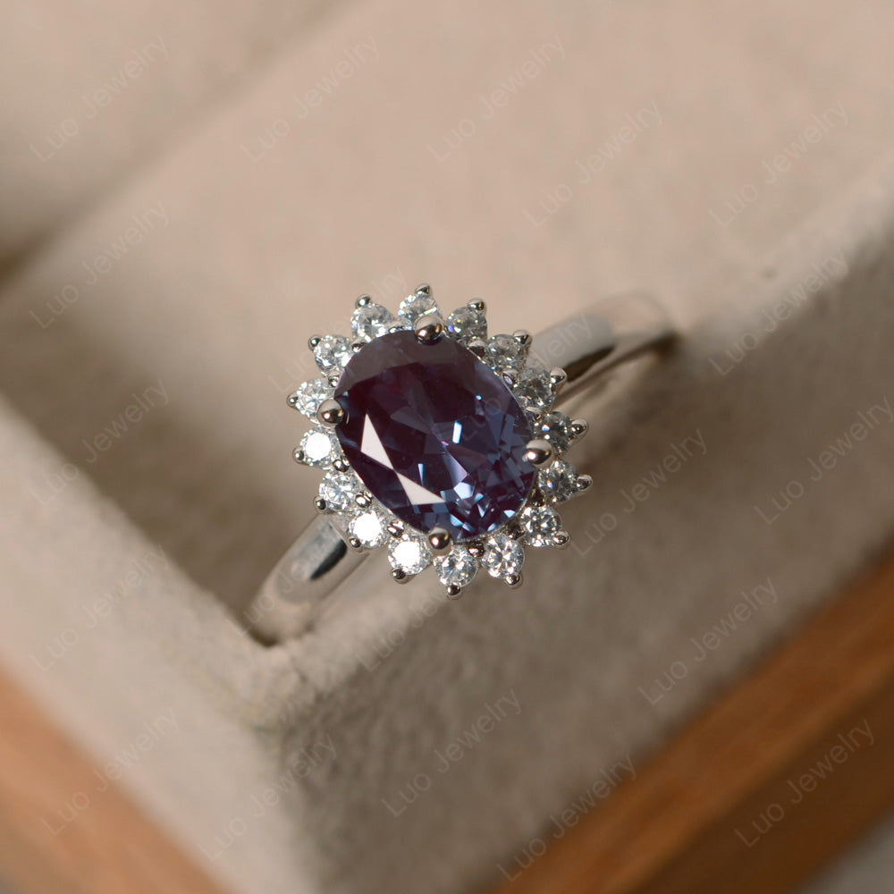 Oval Shape Alexandrite Halo Engagement Ring - LUO Jewelry