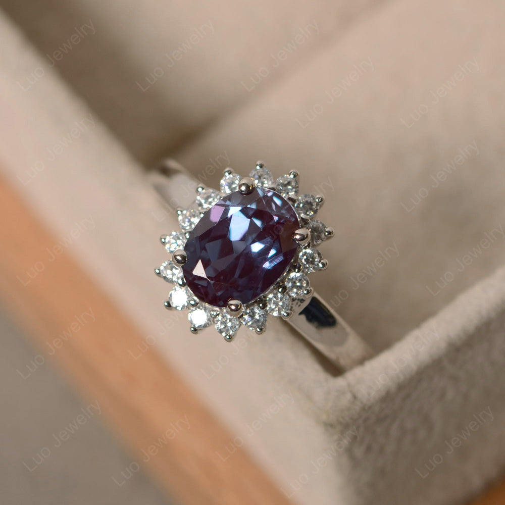 Oval Shape Alexandrite Halo Engagement Ring - LUO Jewelry