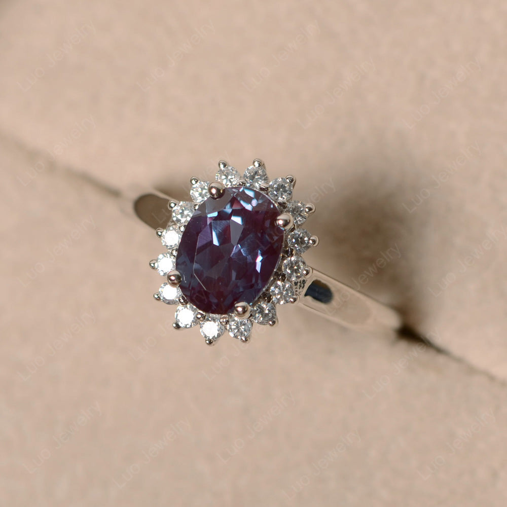 Oval Shape Alexandrite Halo Engagement Ring - LUO Jewelry