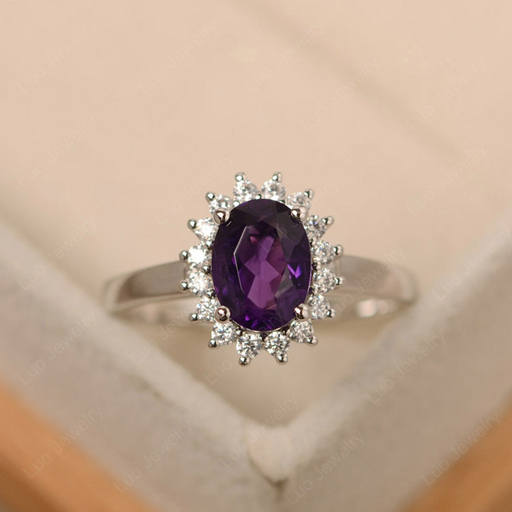Oval Shape Amethyst Halo Engagement Ring - LUO Jewelry