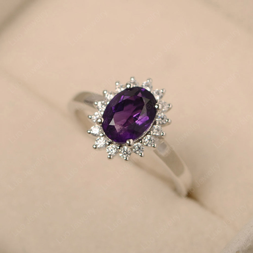 Oval Shape Amethyst Halo Engagement Ring - LUO Jewelry