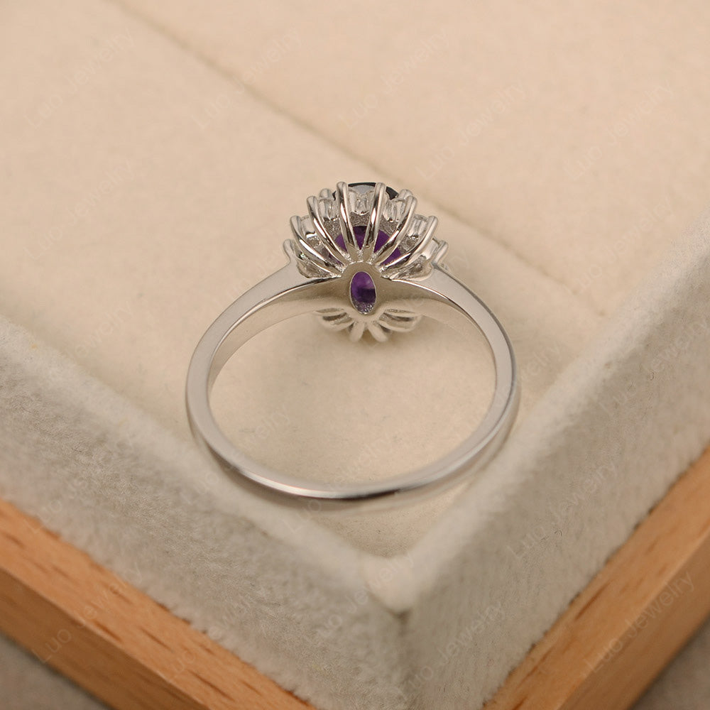 Oval Shape Amethyst Halo Engagement Ring - LUO Jewelry