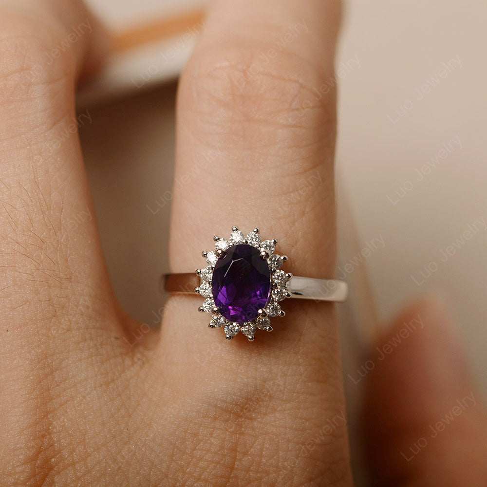 Oval Shape Amethyst Halo Engagement Ring - LUO Jewelry