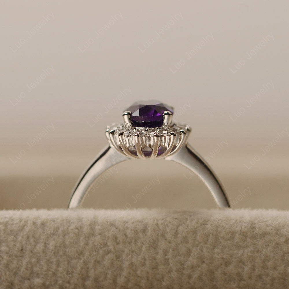 Oval Shape Amethyst Halo Engagement Ring - LUO Jewelry