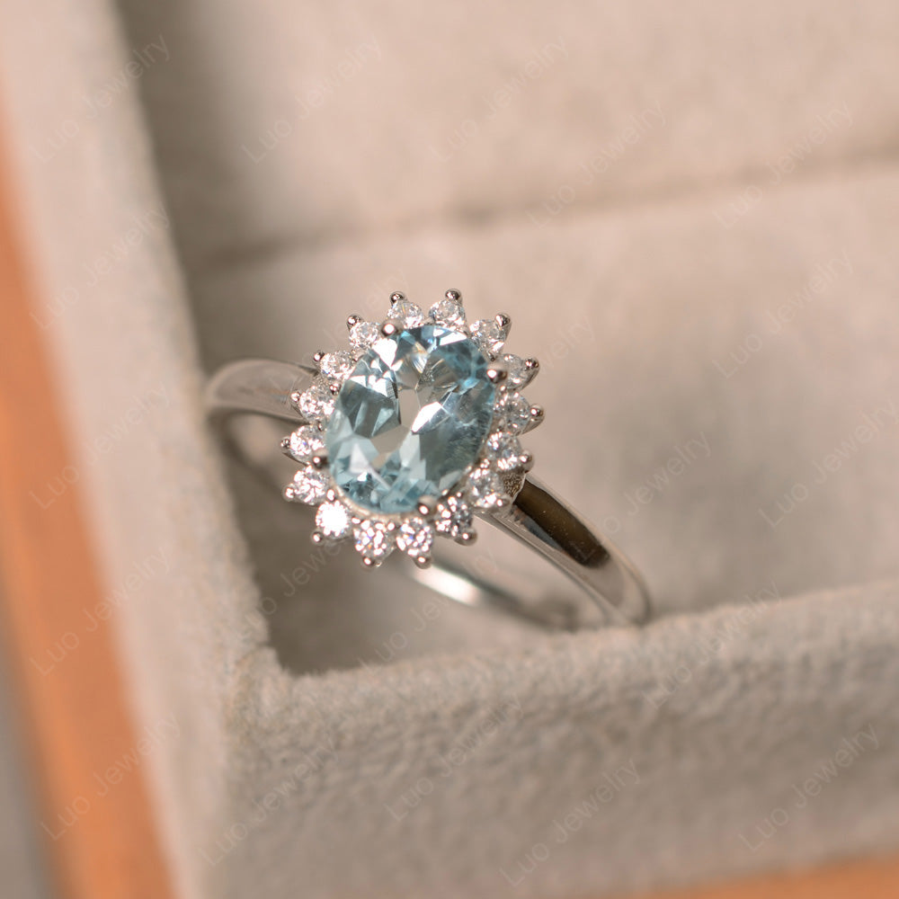 Oval Shape Aquamarine Halo Engagement Ring - LUO Jewelry