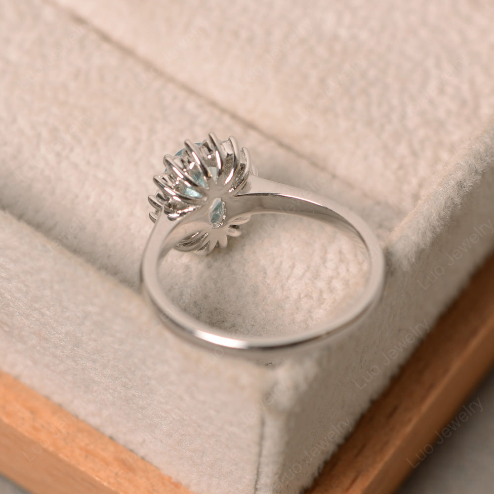 Oval Shape Aquamarine Halo Engagement Ring - LUO Jewelry