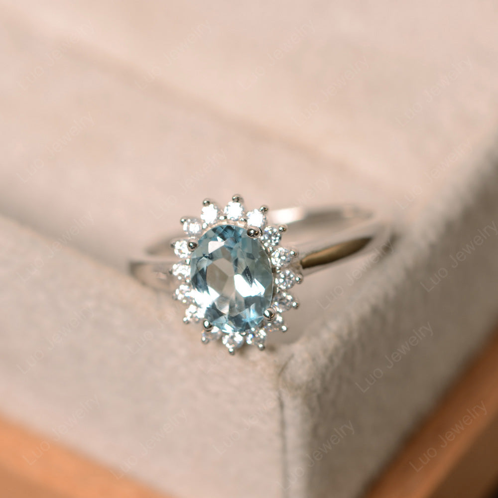 Oval Shape Aquamarine Halo Engagement Ring - LUO Jewelry