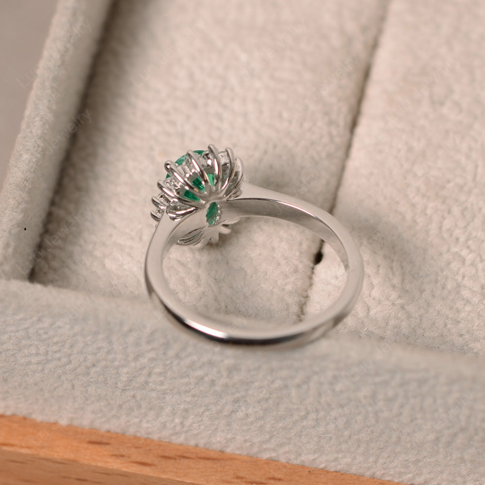Oval Shape Lab Emerald Halo Engagement Ring - LUO Jewelry