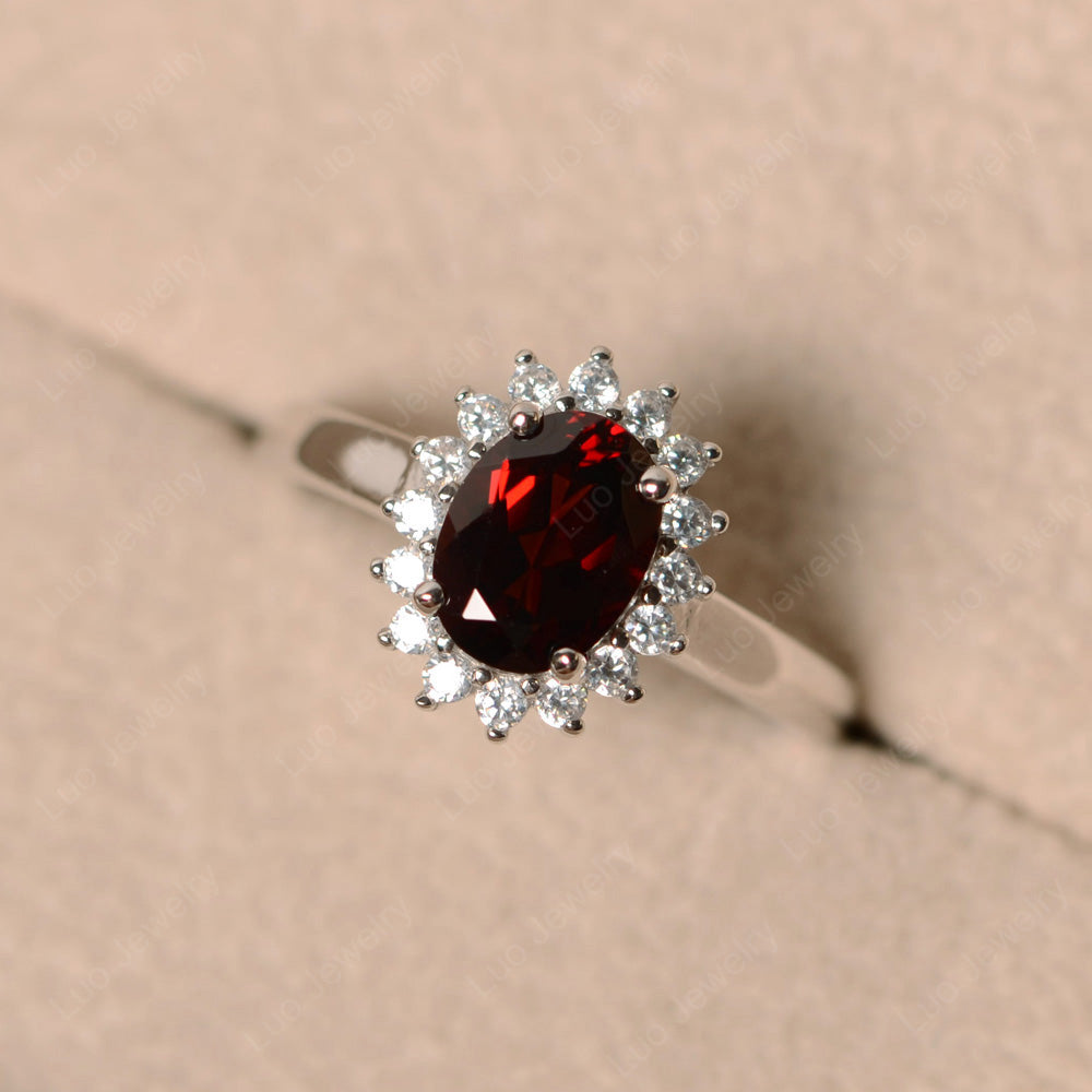 Oval Shape Garnet Halo Engagement Ring - LUO Jewelry