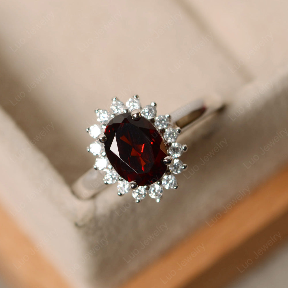 Oval Shape Garnet Halo Engagement Ring - LUO Jewelry