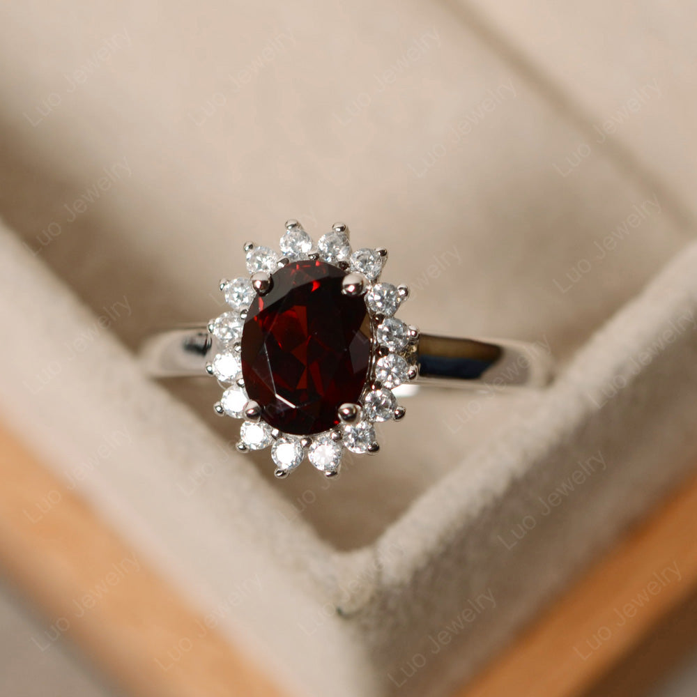 Oval Shape Garnet Halo Engagement Ring - LUO Jewelry