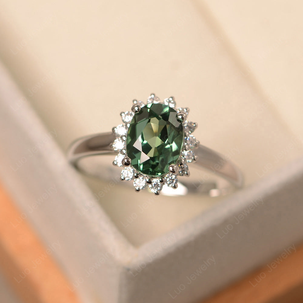 Oval Shape Green Sapphire Halo Engagement Ring - LUO Jewelry