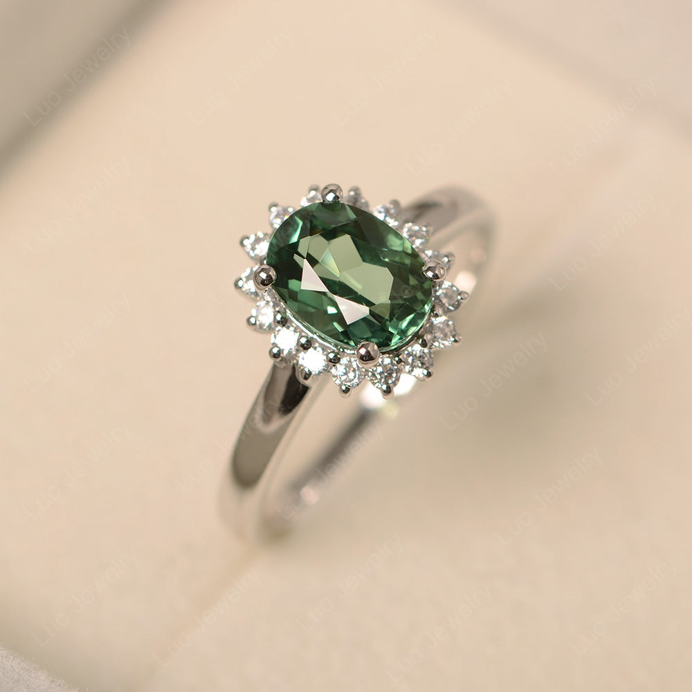 Oval Shape Green Sapphire Halo Engagement Ring - LUO Jewelry