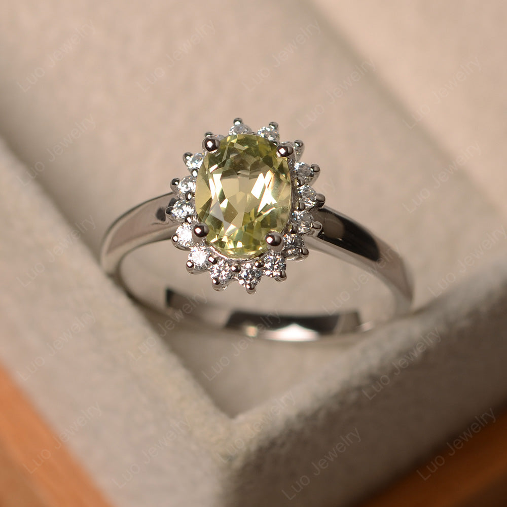 Oval Shape Lemon Quartz Halo Engagement Ring - LUO Jewelry
