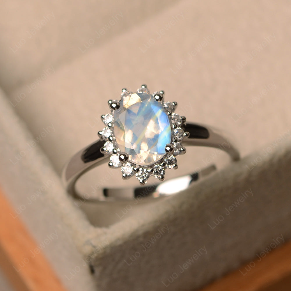 Oval Shape Moonstone Halo Engagement Ring - LUO Jewelry